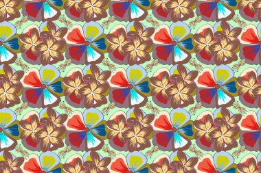 Raster illüstrasyonu. Turuncu ve yeşil renklerde kusursuz çiçek deseni.