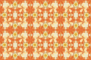 Soyut zarafet, turuncu, bej ve sarı renkli çiçeklerle kusursuz desen..