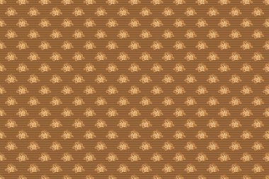 Çiçeklerin turuncu, kahverengi ve bej renkli kusursuz deseni. Raster çizimi iç tasarım, baskı, web ve tekstil tasarımı için iyidir. Plumeria çiçekleriyle optik yanılsama.