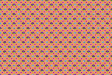 Geçmişi, tekstili, ambalaj kağıtları, tebrik kartları için. Kahverengi bir arka planda, soyut amber çiçeği buketi olan romantik, pürüzsüz bir desen. Raster illüstrasyonu.