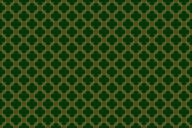 Zarif retro raster pürüzsüz desen. Klasik eskiz. Yeşil arkaplanda altın desen.