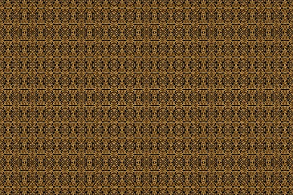 Seamless abstract modern pattern on a black backdrop. Geometric repeating ornament with golden elements. Black and golden seamless pattern.