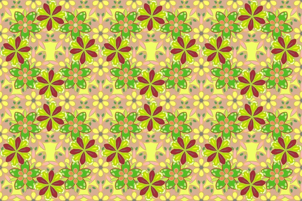 Multicolor Ornament Small Simple Beige Green Yellow Flowers Abstract Seamless — Stock Photo, Image