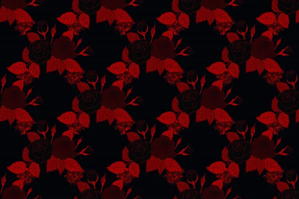 Цветочный Узор Шнурков Черным Коричневым Красным Цветами — стоковое фото
