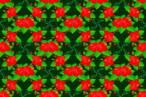 Small colorful flowers on a green bbackground. Raster cute pattern in small flower. The elegant the template for fashion prints. Spring floral background. Motley illustration.