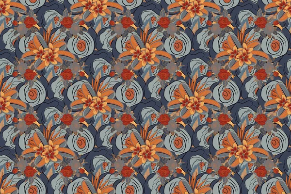 Illustration Matricielle Motif Floral Sans Couture Dans Les Couleurs Orange — Photo