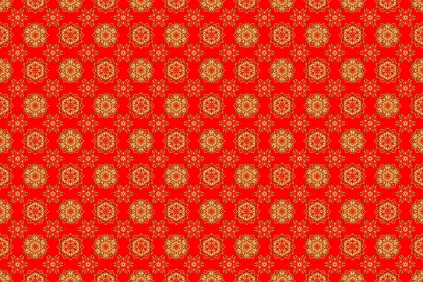 Estampado Textil Vintage Rojo Dorado Baldosas Doradas Con Motivo Floral — Foto de Stock