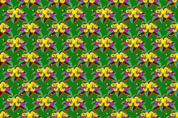 Naadloos Patroon Met Gele Groene Grijze Bloemen Bloemen Aquarel Naadloze — Stockfoto