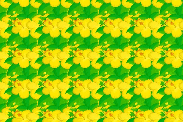 노란색 배경에 추상적 히비스커스 수채화를 이루는 낭만적 무늬가 배경을 인사말 — 스톡 사진
