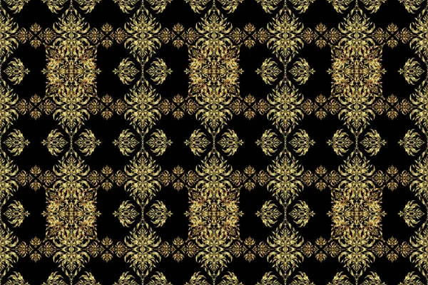 传统经典的格栅金图案 黑色和金色的图案 巴洛克风格的无缝图案东方装饰品 — 图库照片