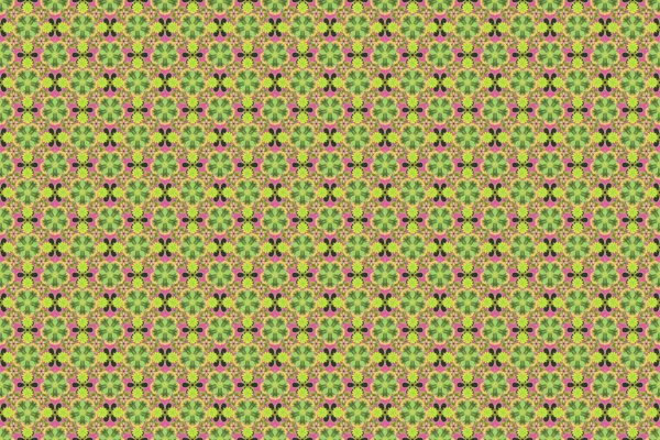 民族毛巾 指甲花风格 用黄色 绿色和粉色印刷无缝线装饰品 Raster Indian Floral Paisley Patten 可用于贺卡或名片 — 图库照片
