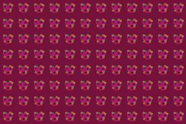 Nature Flowers Raster Seamless Pattern Red Purple Orange Colors — Stock Photo, Image