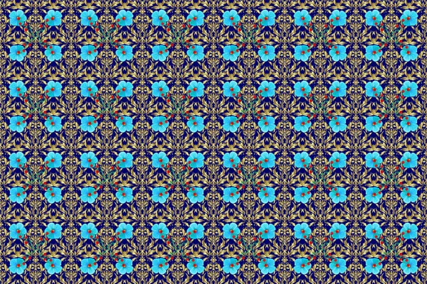 Abstrakte Eleganz Raster Nahtloses Muster Mit Kosmosblüten Gelben Blauen Und — Stockfoto