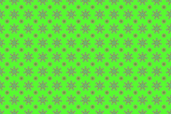 かわいい多色のパターン 緑を背景に多色の繰り返し要素を持つシームレスな抽象パターン 東洋の古典的なパターン — ストック写真