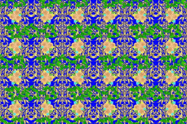 Florale Tapete Auf Blauem Hintergrund Dekoratives Ornament Für Stoff Textilien — Stockfoto