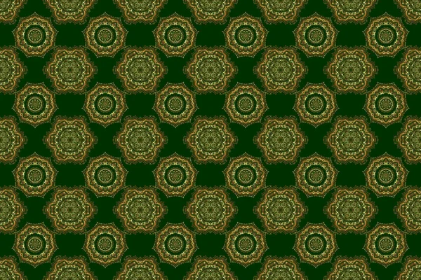 色彩艳丽的老摩羯座 阿拉伯和土耳其的装饰品 绿色背景的无缝金老式图案 — 图库照片
