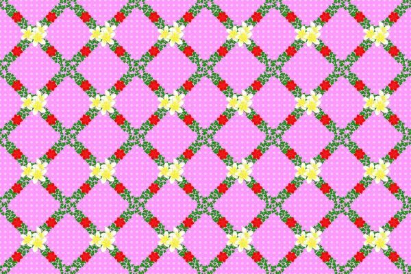 Nahtloses Muster Mit Dekorativen Sommerblumen Auf Rosa Hintergrund Aquarell Raster — Stockfoto
