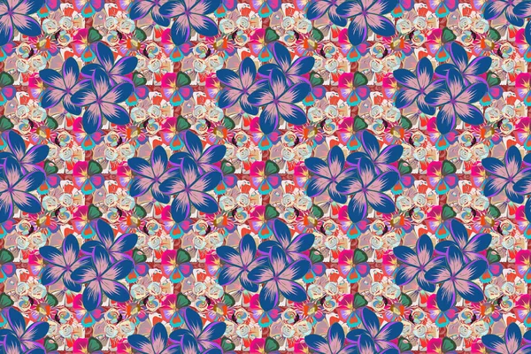 Multicolor Ornament Small Simple Flowers Raster Abstract Seamless Pattern Design — Stock Photo, Image