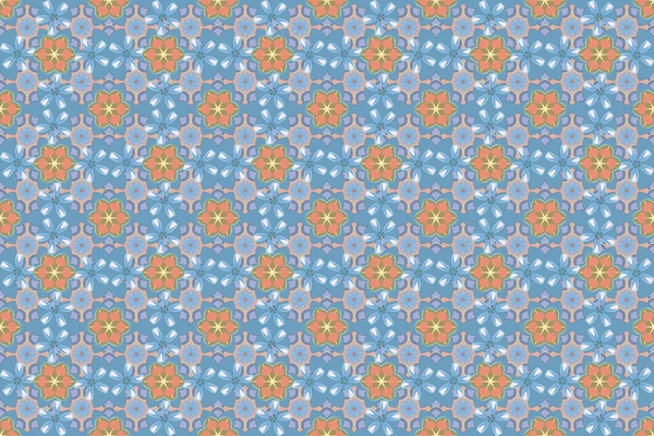 Nahtloses Muster Mit Dekorativen Sommerblumen Orange Blau Und Beige Aquarellraster — Stockfoto