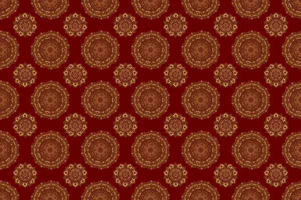 Padrão Sem Costura Raster Fundo Vermelho Com Ornamento Vintage Dourado — Fotografia de Stock