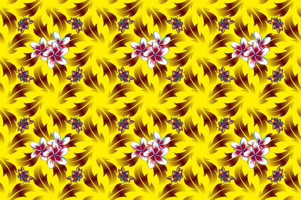 Seamless Hand Drawn Raster Plumeria Flower Pattern Red Yellow Violet — Stock Photo, Image