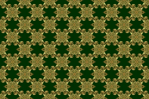Gold Ornament Seamless Pattern Golden Raster Print Green Background Design — Stock Photo, Image
