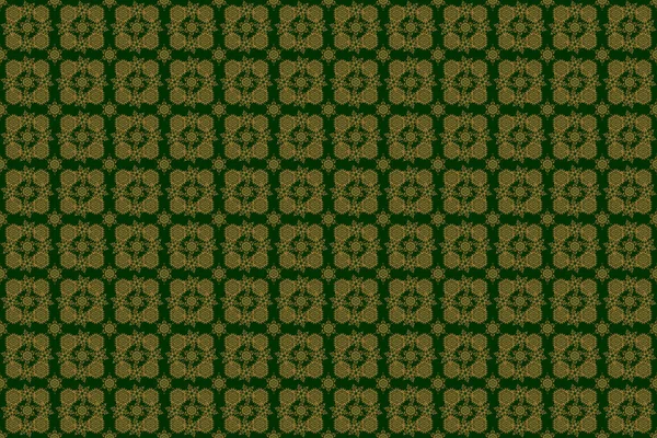 Raster gold star pattern, star decorations, golden grid on a green background. Luxury gold seamless pattern with stars.