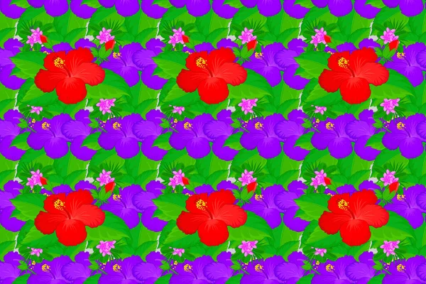 Nahtloses Muster Mit Dekorativen Sommer Hibiskusblüten Auf Grauem Hintergrund Aquarell — Stockfoto