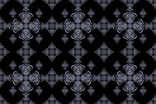 Raster Seamless Vintage Pattern Violet Blue Colors Black Background Printing — Stock Photo, Image