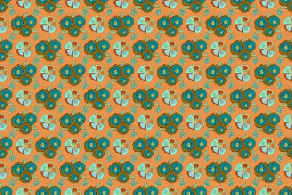 Растровая Иллюстрация Бесшовный Рисунок Абстрактными Коричневыми Оранжевыми Голубыми Розами — стоковое фото