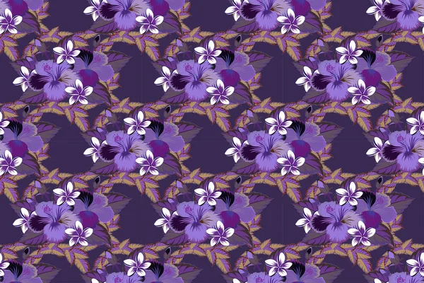Patrón Inconsútil Ilustración Raster Flor Tropical Inconsútil Patrón Hibisco Violeta —  Fotos de Stock
