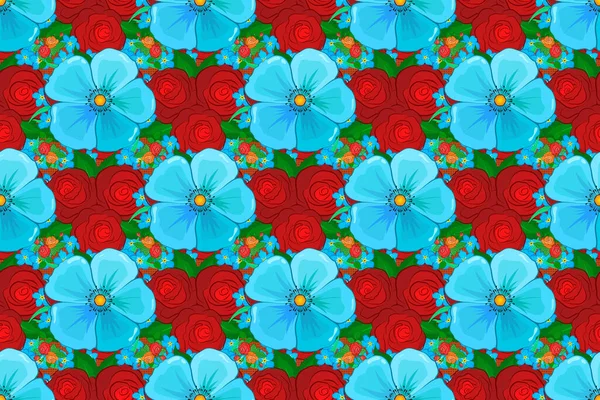 Ethnische Florale Nahtlose Muster Roten Grünen Und Blauen Farben Mit — Stockfoto