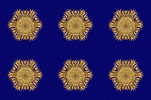 曼达拉黄金背景 伊斯兰教 蓝色背景上的Raster Mandala图案 阿拉伯古埃及装饰装饰品 — 图库照片