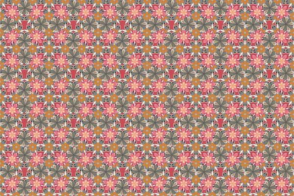 Seamless Floral Pattern Gray Orange Pink Colors Motley Flowers Raster — Stock Photo, Image