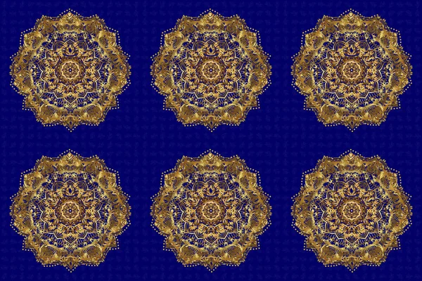 Scheda Decorata Con Mandala Colori Dorati Sfondo Blu Modello Islamico — Foto Stock