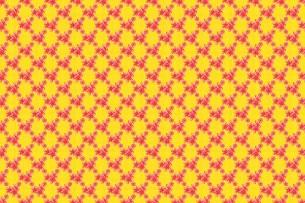 Florale Tapete Auf Gelbem Hintergrund Raster Gestreiftes Nahtloses Muster Mit — Stockfoto