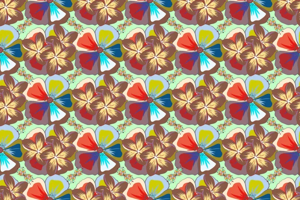 Raster Illustration Nahtloses Blumenmuster Orange Und Grünen Farben — Stockfoto