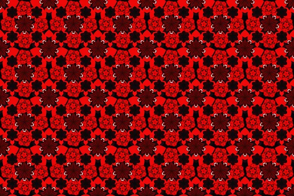 Dekoratif Yaz Çiçekleriyle Kusursuz Desen Kırmızı Pembe Siyah Renkler Suluboya — Stok fotoğraf