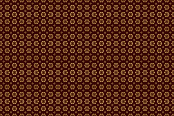 Raster illustration. Oriental ornament seamless pattern in the style of baroque on a brown background. Traditional classic pattern in gold and brown colors.