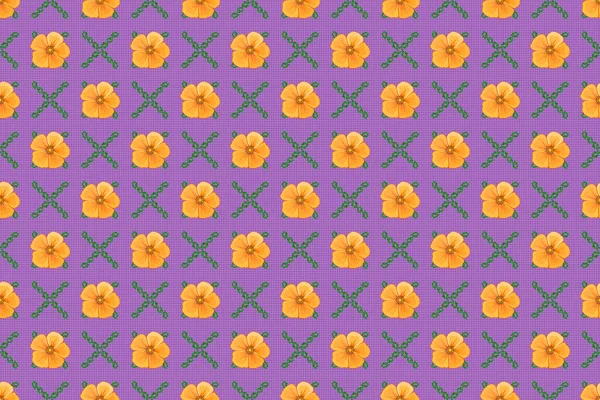 Cosmos Flowers Seamless Pattern Violet Background Cute Raster Floral Background — Stock Photo, Image