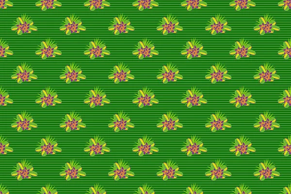 Bezešvý Květinový Vzor Zelených Žlutých Fialových Barvách Rastr Plumeria Květiny — Stock fotografie