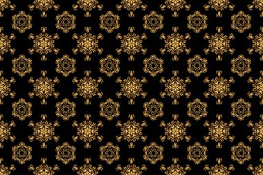 Siyah arka planda, altın rengi süslemeli, pürüzsüz bir desen..