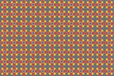 Küçük çiçeklerin içinde güzel bir çiçek deseni var. Gri, mavi ve turuncu renklerde kusursuz desen. El çizimi soyut çiçekleri.