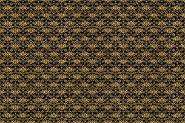 Raster oryantal stil arabesk. Siyah arkaplanda altın elementler, bukleler ve süslemeler olan kusursuz bir desen..