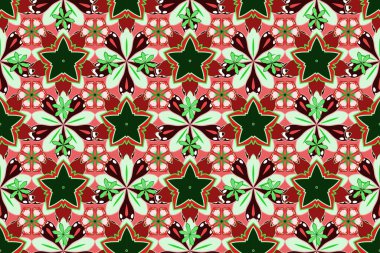 Eskimiş siyah, kahverengi ve yeşil pürüzsüz desen, soyut brokar kumaş deseni, kumaş, baskı veya ambalaj kağıdı için karışık stilize elementler..