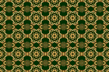 Raster illüstrasyonu. Yeşil bir arka planda stilize dalgalar ile altın süslemenin gösterişsiz deseni.