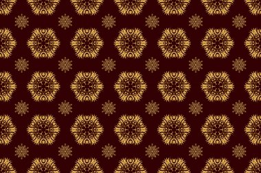 Kahverengi arka planda barok tarzında, doğulu süslemeler. Geleneksel klasik altın ve kahverengi desenler. Raster illüstrasyonu.
