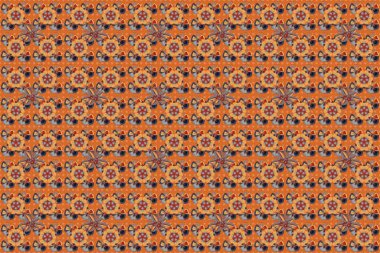 Kumaş, tekstil ve ambalaj kağıtları için dekoratif süs. Geleneksel dikişsiz şal deseni. Raster çizgili, pürüzsüz desenli Plumeria çiçekleri. Sarı, mavi ve turuncu renklerde çiçek duvar kağıtları