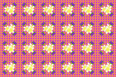 Geleneksel doğulu desensiz şal deseni. Raster çizgili, pürüzsüz desenli Plumeria çiçekleri. Turuncu arka planda çiçek duvar kâğıdı. Kumaş, tekstil, ambalaj kağıdı için dekoratif süs.