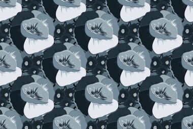 Raster kusursuz bir geçmişi var. Parlak resim haşhaş çiçeğinden esinlenmiştir. Güzel suluboya gelincik çiçekleri siyah, mavi ve gri renklerde.